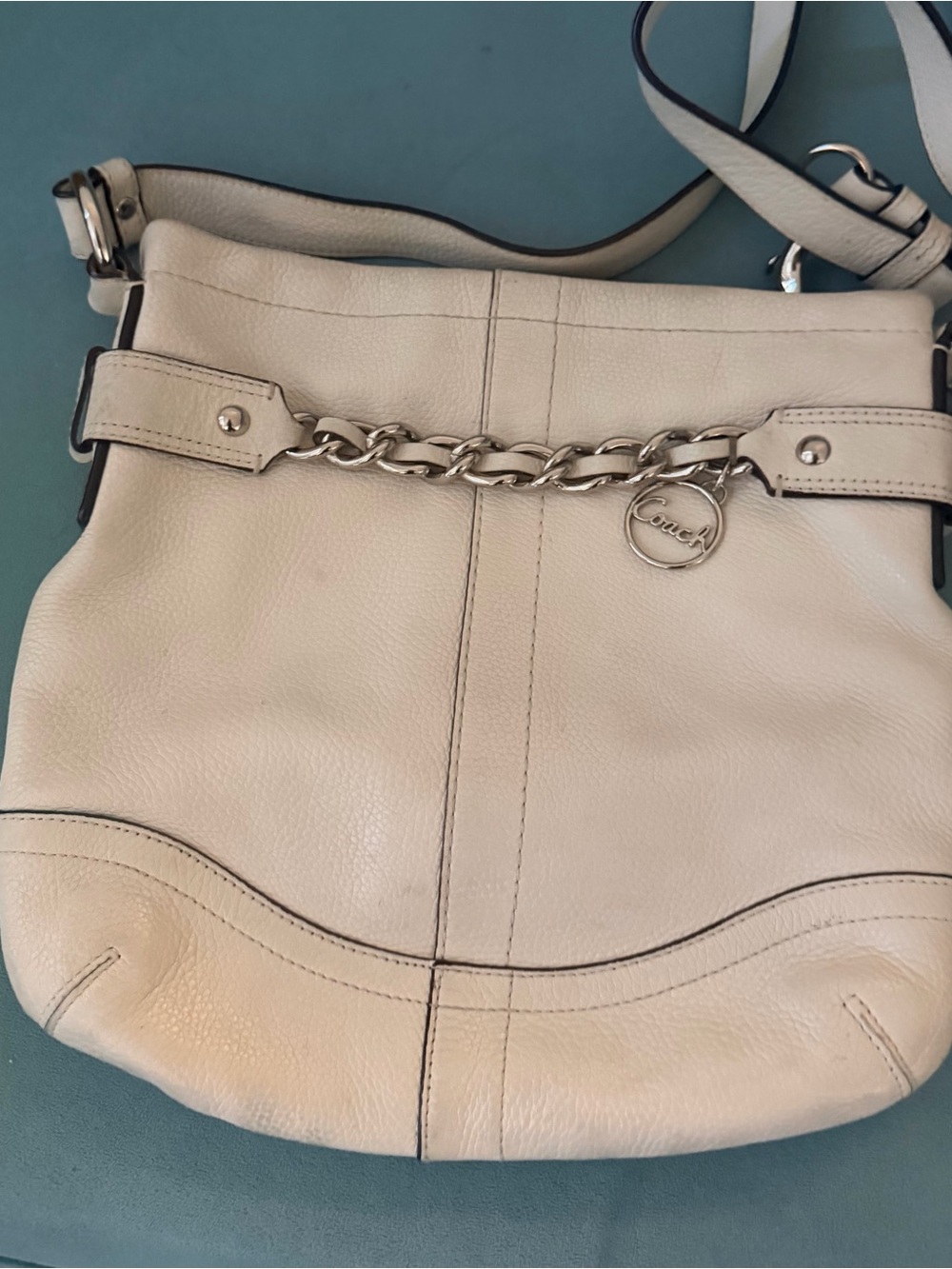 Coach Pebbled Leather Shoulder Bag in off white with Silver Hardware